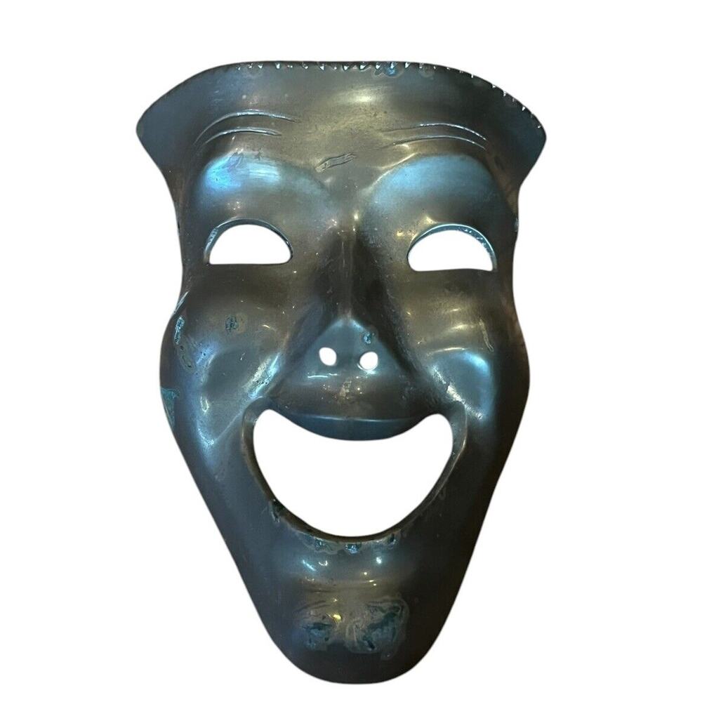 Vintage Solid Brass Theater Drama Comedy Mask Wall Hanging Decor 7”